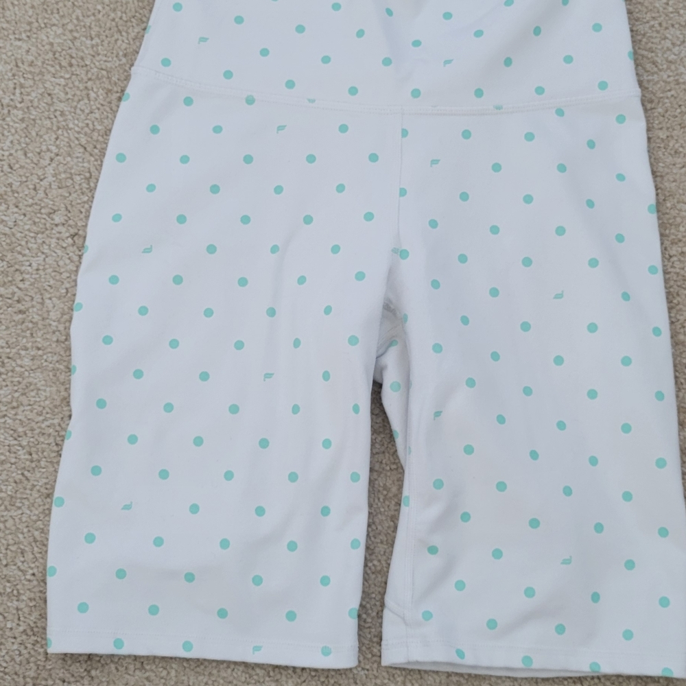 Fabletics White and Green Polka Dot Athletic Shorts